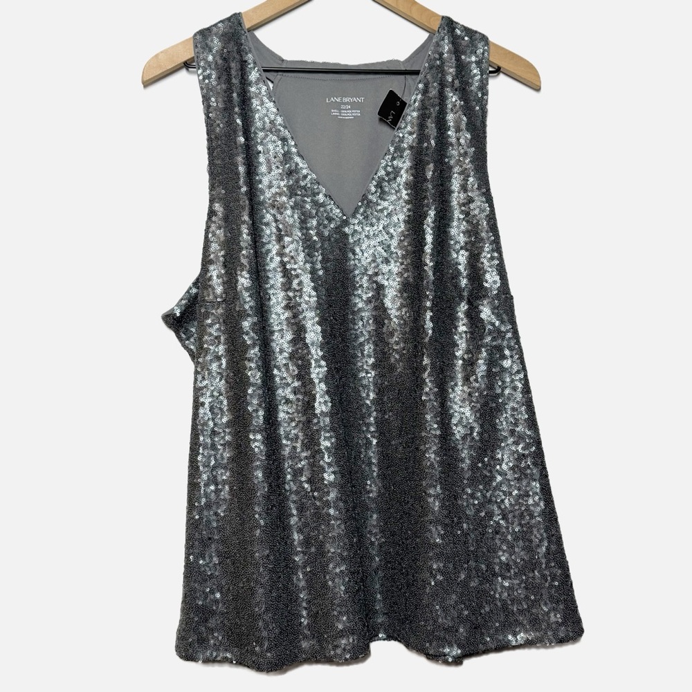 Lane Bryant NEW metallic gray sequin Tank Top blouse date night evening 22/24
